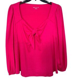 Ava & Viv Hot Pink Textured Tie-Front Blouse XXL Long Sleeve Party Y2K Festival